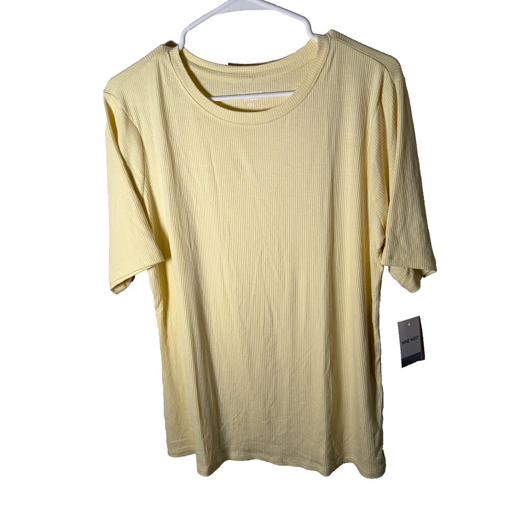Nine West T-Shirt Women's XXL Yellow Ribbed Round Neck Casual Lightweight